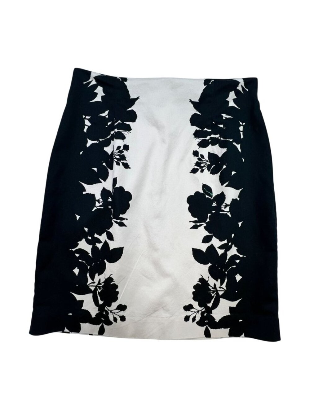 Worthington Women Floral Print Stretch Mini Pencil Skirt Size 14 Black Back Slit